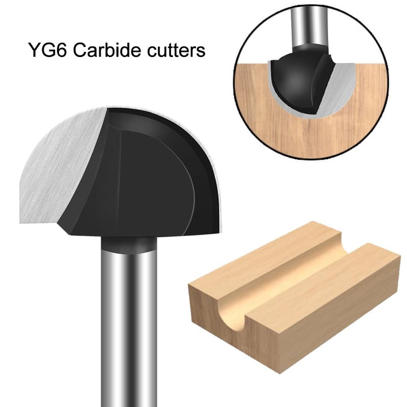 ASNOMY 6pcs Core Box Router Bit 1/4 Inch Shank Round Nose Cove Box Router Bits-1/4 5/16" 1/2" 5/8" 3/4" 7/8" Cutting Diameter Solid Carbide Core Box Round Nose Router Bits - Image 5